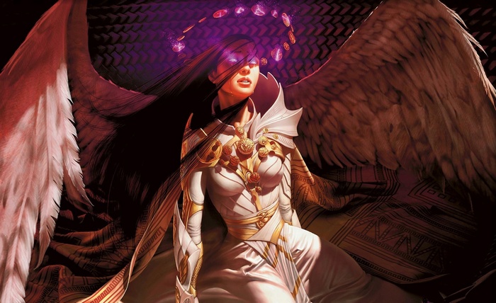 Fantasy art of an angel with wings and armor