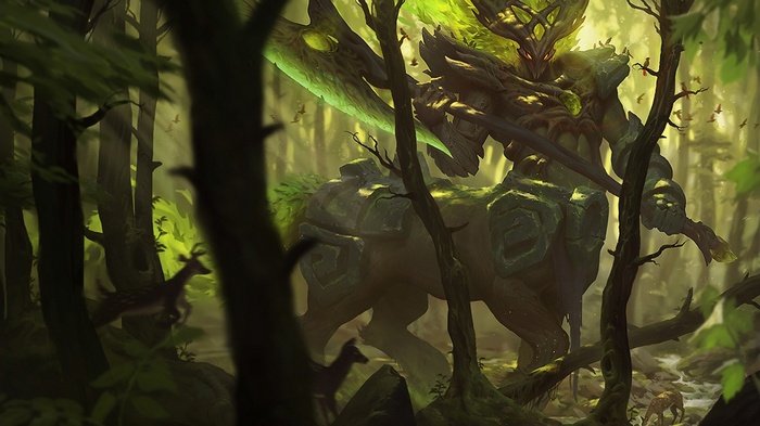 Hecarim from League of Legends in a forest