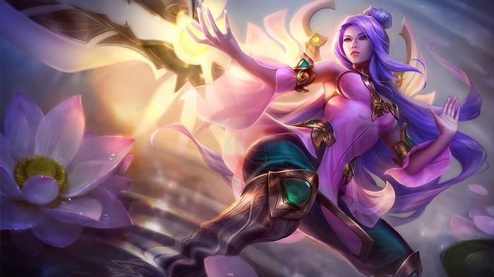 Irelia from League of Legends with lotus flowers