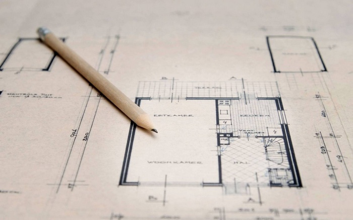 Architectural drawing with a pencil