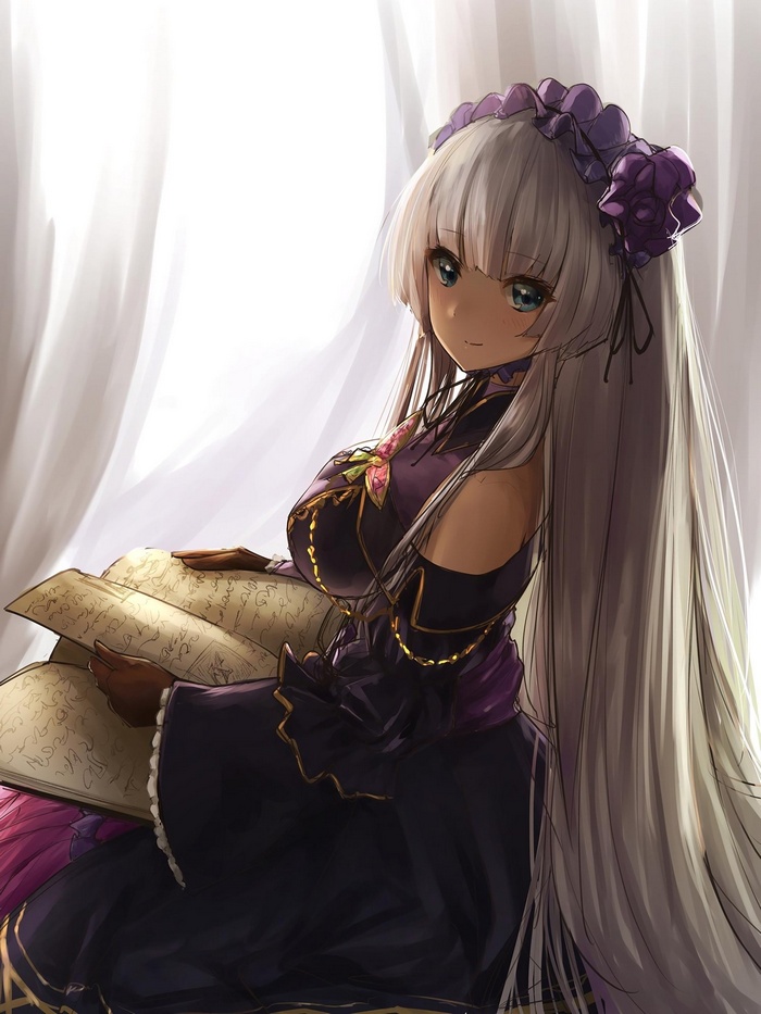 Anime Girl in Lolita Fashion Reading a Book