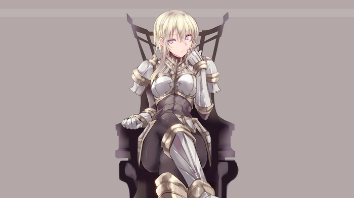 Anime girl in armor sitting on a throne