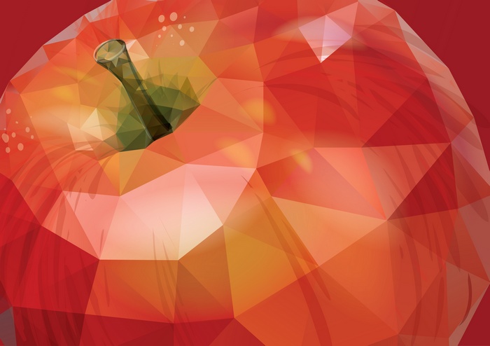 Low poly red apple with stem
