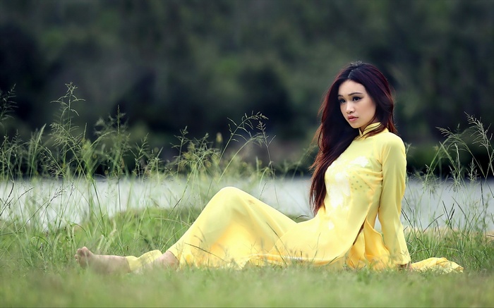 áo dài, women outdoors, women, Asian, vietnamese, model