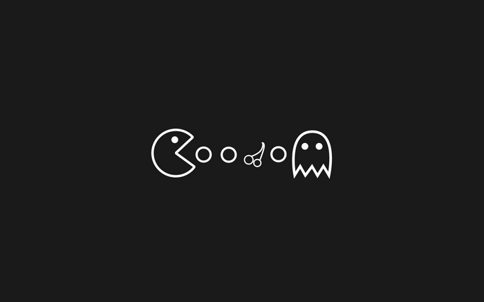 Pac-Man and ghost in minimalist Google logo style