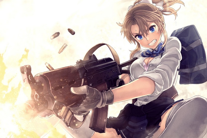 Girl with AK-74 firing gun