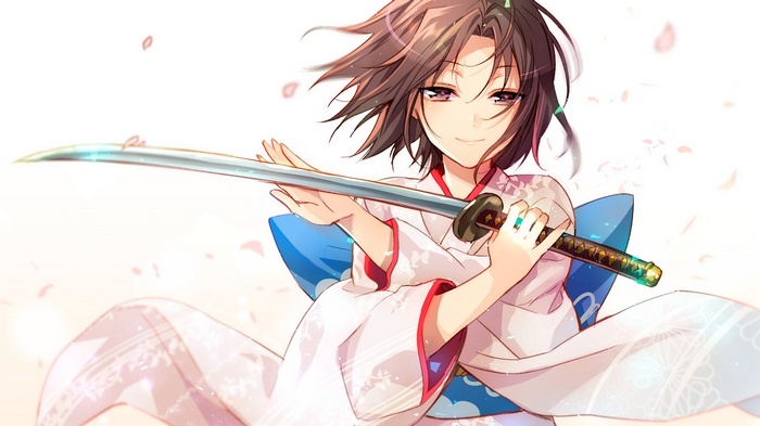 Ryougi Shiki with a katana in Kara no Kyoukai