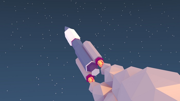 Low poly rocket launching into starry space