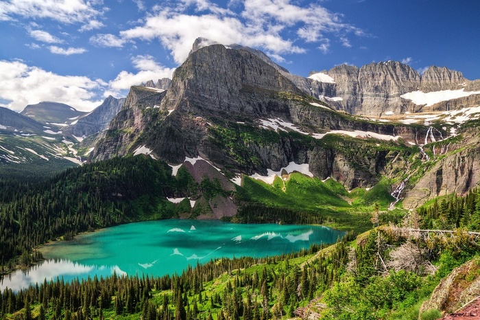Turquoise lake and mountains in Glacier National Park