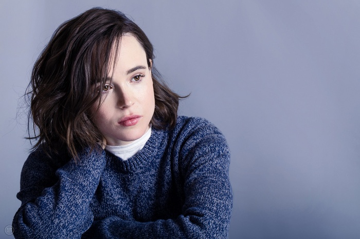 Actress Ellen Page in a blue sweater
