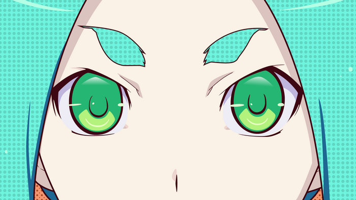 Ononoki Yotsugi's green eyes from Monogatari Series