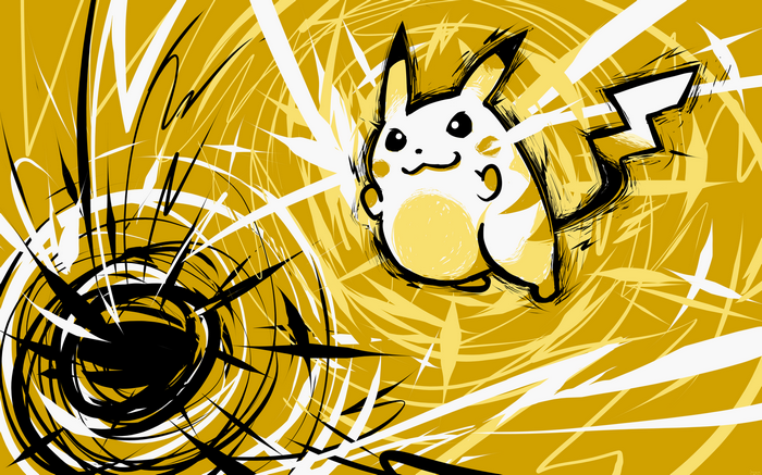 Pikachu with Yellow and Black Abstract Background
