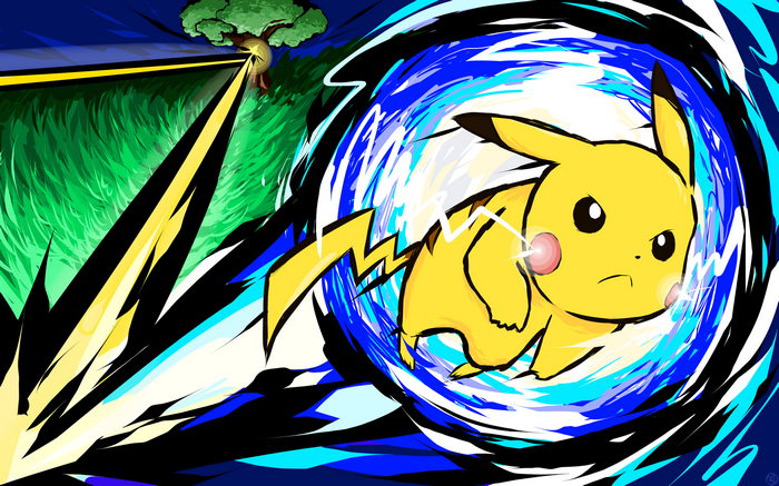 Pikachu using Thunderbolt attack in a vortex