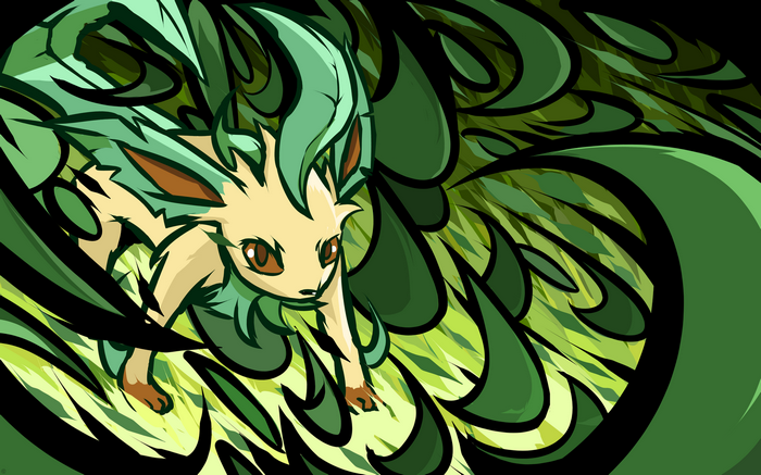Leafeon surrounded by green leaves