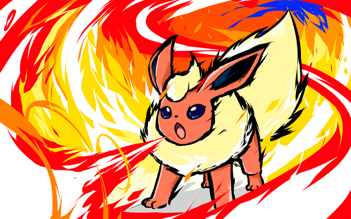 Flareon breathing fire with abstract flames
