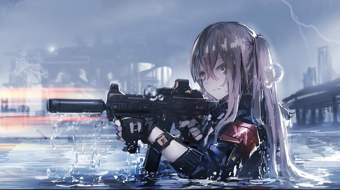 Anime Girl with HK UMP in Water