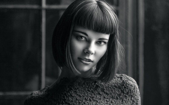 Monochrome portrait of a woman with a bob haircut