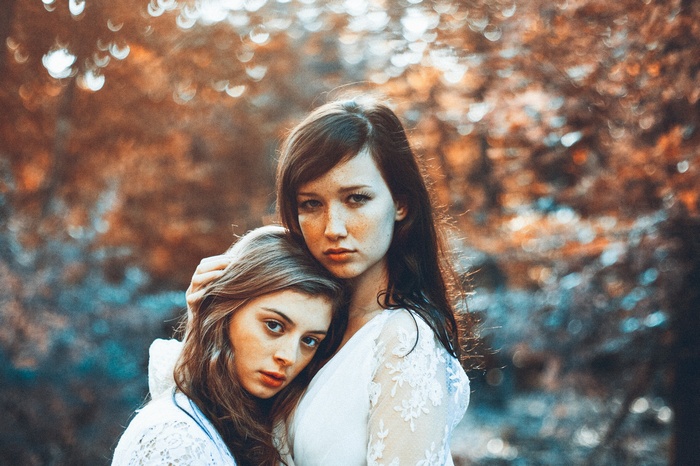 Two women embracing outdoors