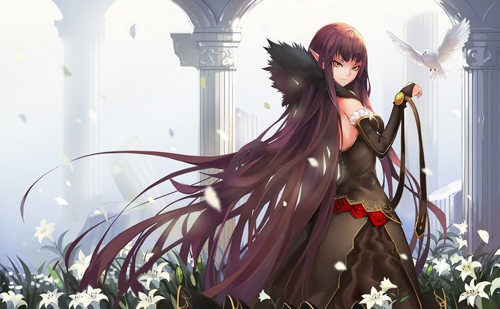 Semiramis from Fate/Apocrypha with a white bird