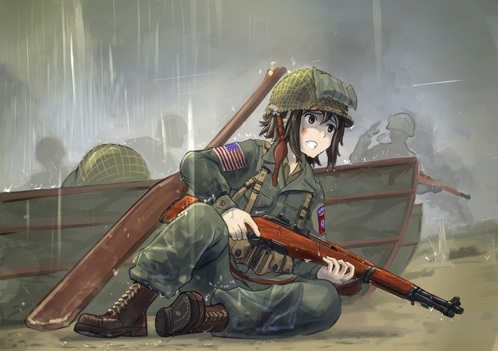 Anime girl in WWII uniform with M1 Garand rifle