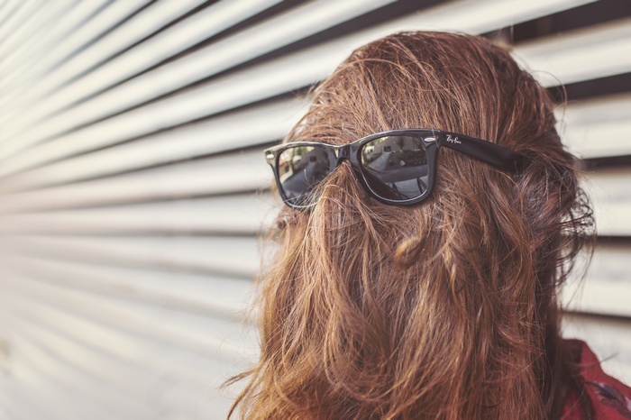 Ray-Ban sunglasses on a person's head