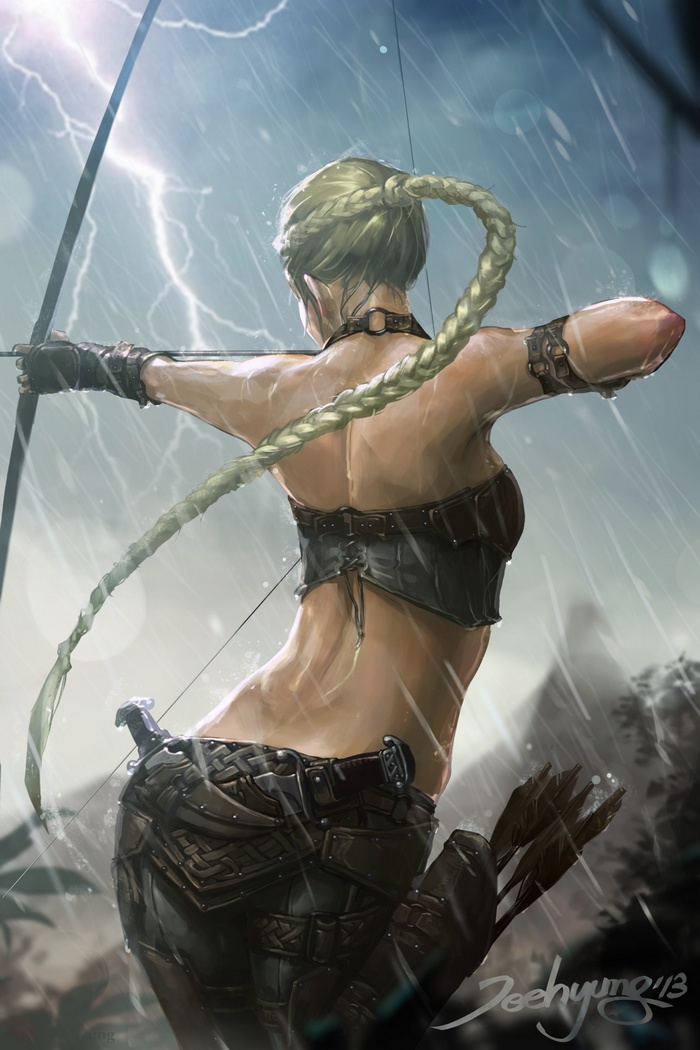 Fantasy Archer in a Thunderstorm