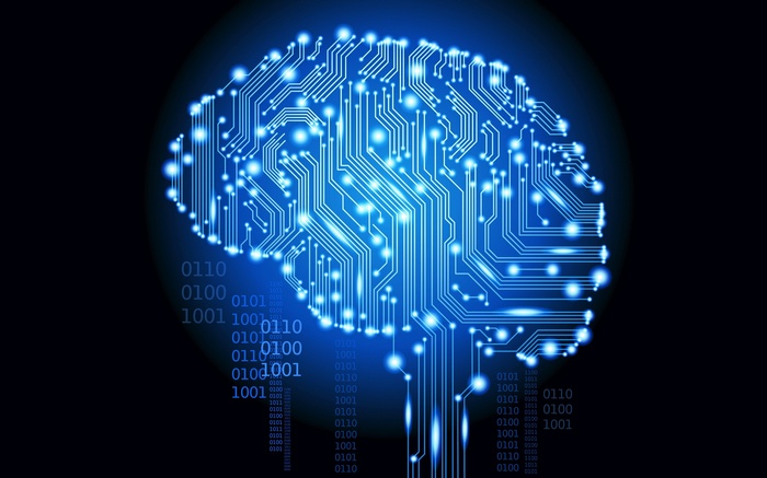 Digital brain with binary code and glowing circuits