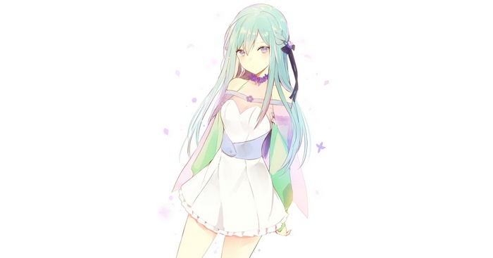 Anime girl with aqua hair and white dress