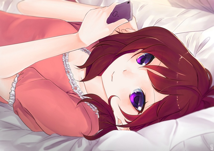 Nishikino Maki from Love Live! holding a phone