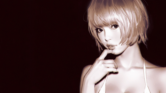 Artwork of an Asian woman with short blonde hair