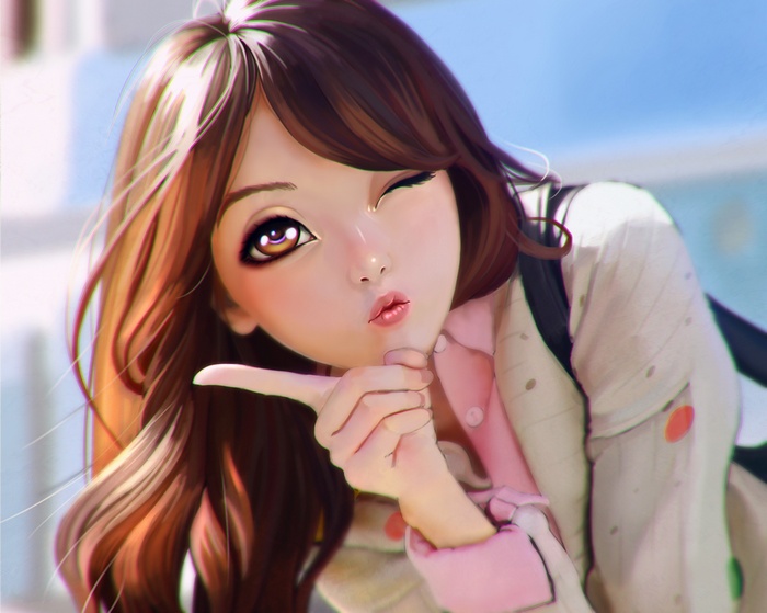 Brunette Anime Girls Original Characters Winking Hd Wallpaper Rare Gallery 8059