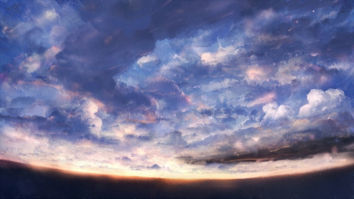 A dramatic sky with clouds at sunset