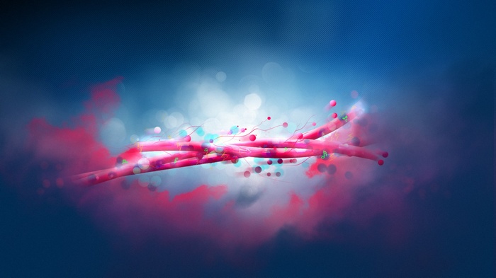 Abstract digital art with pink and blue elements