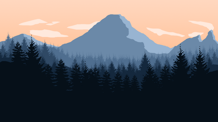 Firewatch style landscape with mountains and forest