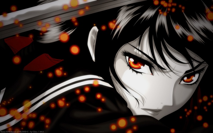 Kisaragi Saya from Blood-C with glowing eyes
