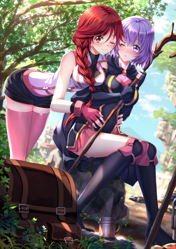 Yume and Shihoru from Hai to Gensou no Grimgar in a forest