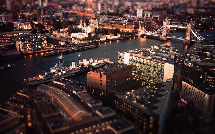 Tower Bridge and HMS Belfast at Night in London