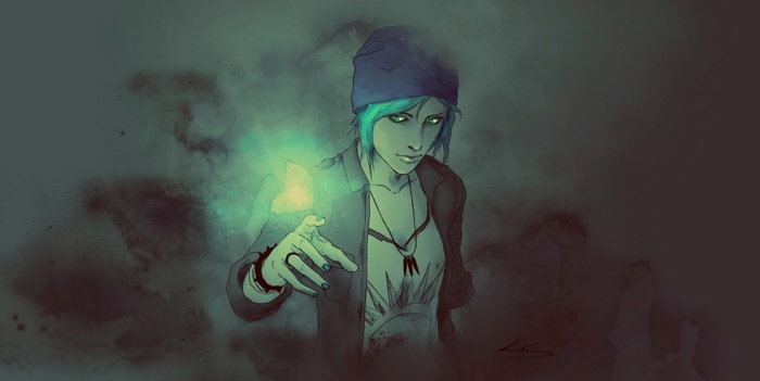 Chloe Price from Life Is Strange with glowing butterfly