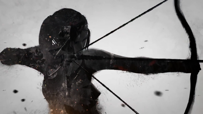 Lara Croft with a bow and arrow