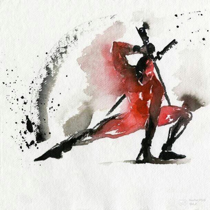 Deadpool in a dynamic pose with swords