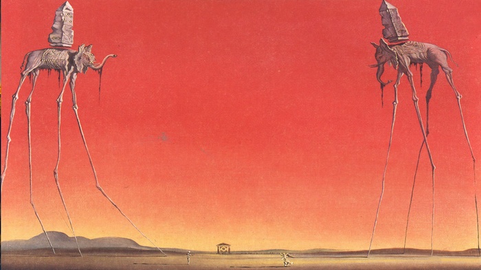 Salvador Dalí's Elephants with Obelisks on Long Legs