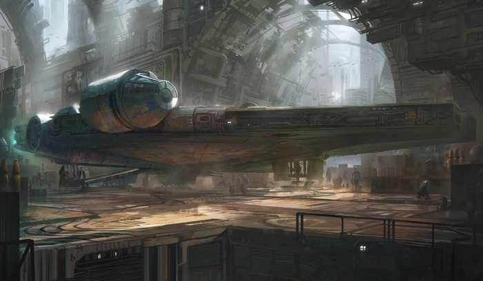 Millennium Falcon in a Star Wars hangar