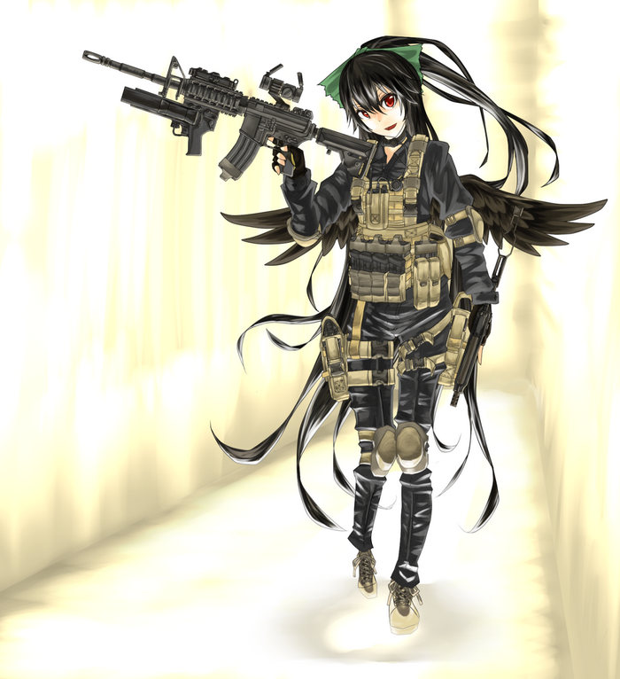 Reiuji Utsuho with assault rifle and pistol