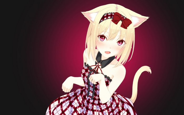 Anime Nekomimi Cat Girl in Plaid Dress