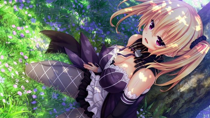 Patricia of End lying in grass with flowers