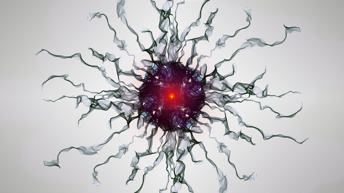 Abstract fractal with glowing red center and dark tendrils