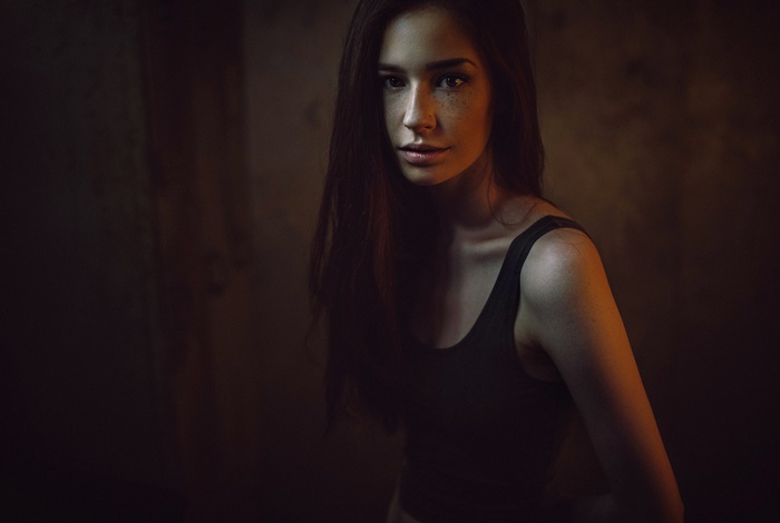 Portrait of a woman with freckles