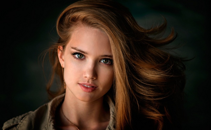 Portrait of a young woman with flowing hair
