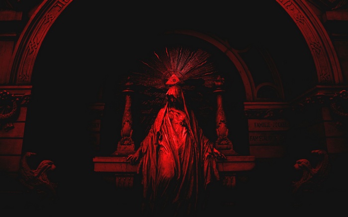 Statue with All-Seeing Eye and Pyramid