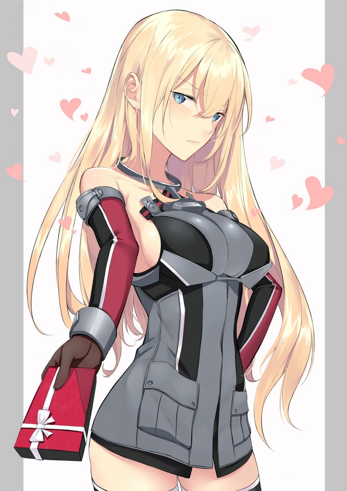 Bismarck from Kantai Collection holding a Valentine's gift